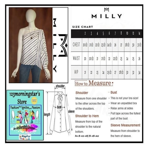 MILLY NEW NINA Stripe One-Shoulder Cotton Poplin Top 8 - Picture 12 of 12